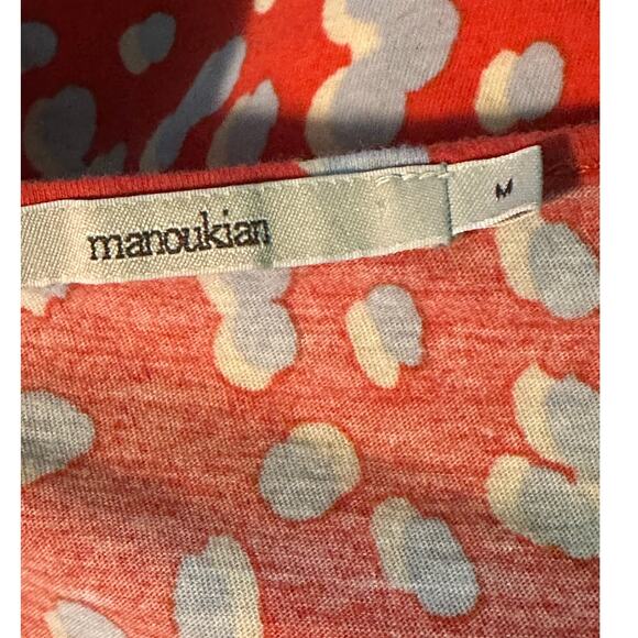 Manoukian red blue print short puff sleeves top size Medium - Picture 3 of 9